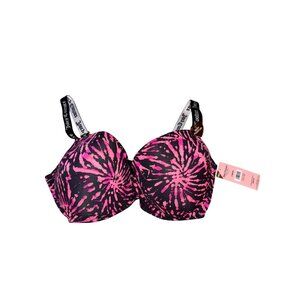 Juicy Couture Hot Pink & Black Tie-Dye Bra 38DD Sexy Wild Fun Cute Punk Rock Y2K